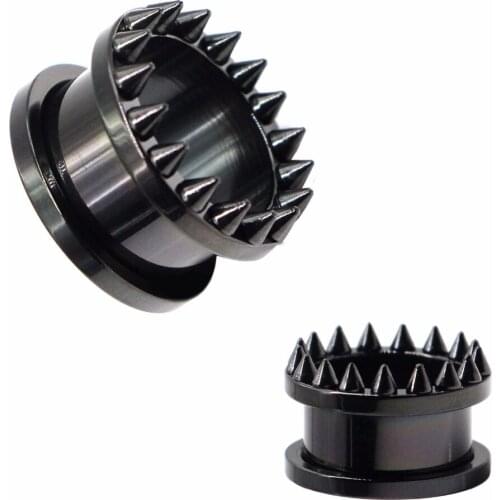 Wholesale Black Spike Plug Gauges Stainless Steel Screw Fit Ear Plugs Flesh Tunnel Eyelet Body Jewelry 6mm-16mm 36 Pieces