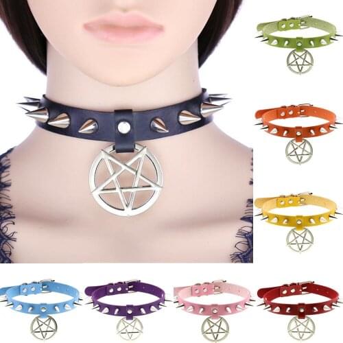 DIEZI Gothic Sexy 16 Colors PU Leather Necklace Women Vintage Fashion Rivet Star Pendant Choker Necklaces 2021 New Jewelry