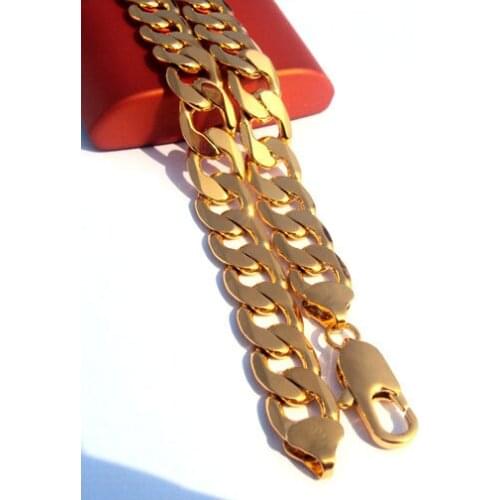 Classic Mens ITALY Curb yellow gold real GF chain necklace 23.6" SALE Front 100pcs loss.Fast