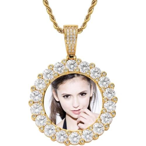 Custom Couple Photo Frame Memory Medallions Pendants Necklace Big CZircon Stone Bling Iced Out For Men Hip Hop Jewelry Gifts