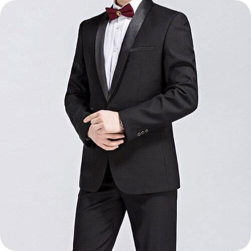 Latest Coat Pant Designs Black Groom Tuxedos Satin Shawl Lapel Men Suits for Wedding Suits Man Blazers 2Piece Costume Homme