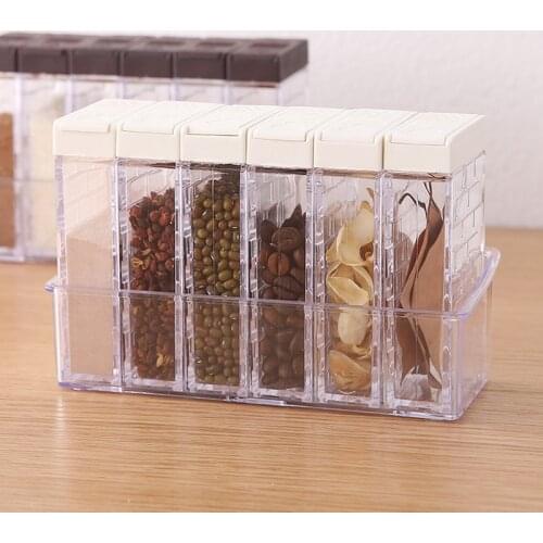 Six Pieces Two Way Switch Transparent Seasoning Pot Kitchen Supplies Set Spice Box Pepper Bottle Chicken Essence Tub