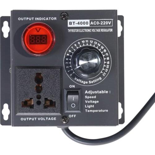 EU Plug AC220V 4KW SCR Adjustable Voltage Dimmer Light Temperature Motor Power Fan Speed Controller