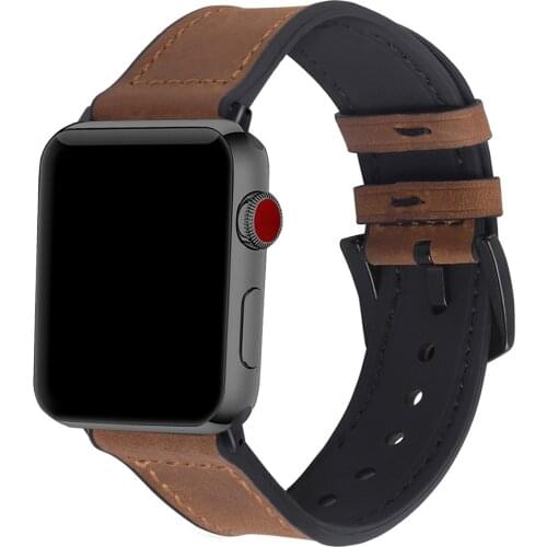 Vintage Watch Band, Fullmosa Meex Silicone Watch Strap with Leather, Compatible for iWatch Series 5/4/3/2/1, 38mm 40mm 42mm 44mm
