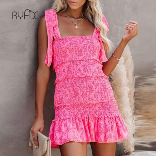 RYFIX New 2021 Sexy Women Tiered Ruffle Ruched Cami Dress Casual Elegant Sleeveless Dress Fashion Chic Party Vestidos Femme