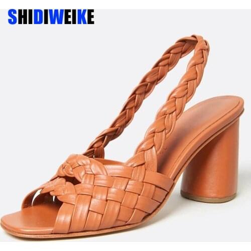 New Fashion Womens Sandals Hot Sale Open Toe Cross Braided Word Buckle Hollow Hhigh Heel Shoes Spring Summer Rome Sandals AB275
