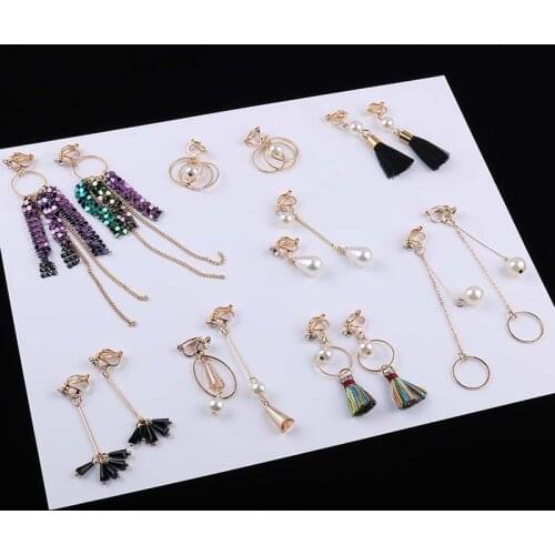 Trendy Korea Version Tassel Simulated Pearl Circle Clip On Earring Dangle Cute Without Pierced For Women Wedding Party Ear Clip