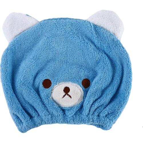 Quickly Dry Hair Hat Kids Microfiber Hair Turban Wrapped Towel Bathing Cap Bear Dry Hair Cap Absorbent Thick Hair