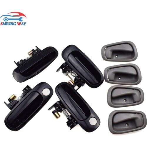 SMILING WAY# Black Outside & Brown Inside Door Handle 8pcs For Toyota Corolla, Chevrolet Prizm 1998-2002, Front Rear left Right