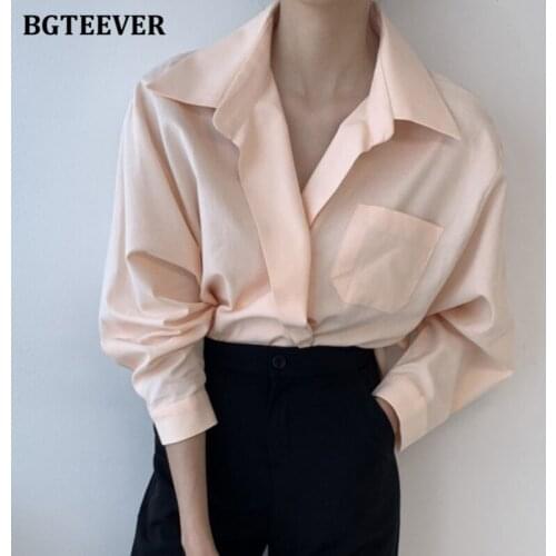 BGTEEVER Stylish Irregular Women Lapel Solid Blouse Tops Autumn Pocket Full Sleeve Loose Female Shirts Casual Ladies Blusas 2021