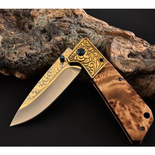 8.2'' Damascus Steel Tactical Knife Folding knives Ebony + Wood handle Outdoor Tools Camping Knife Survival Hunting Knives Tools