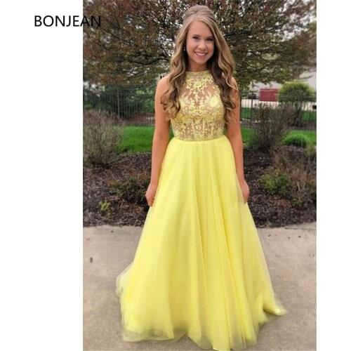 Gorgeous Yellow Prom Dresses Long Prom Dress Sweep Brush Train Sequins Dresses Long Formal Fancy Evening Dress Gowns 2019