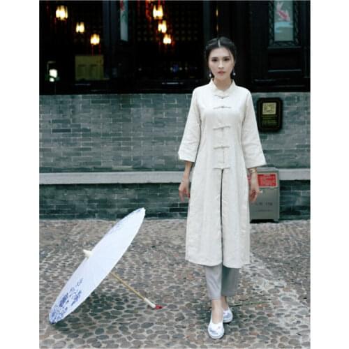 Vintage Women Tai Chi Top Chinese Tang Suit Coat Martial Arts Kung Fu Uniform Retro Artistic Spring Autumn Cotton Linen Robe