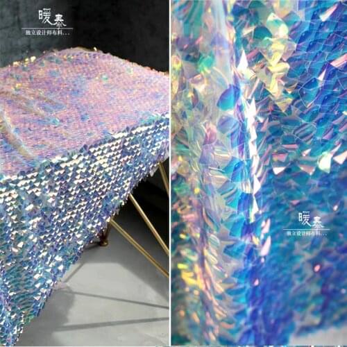 Embroidered Sequin Fabric Pink Blue fish Scale Sequins DIY Mermaid Stage Clothes Props Decor Skirt Wedding Dress Designer Fabric