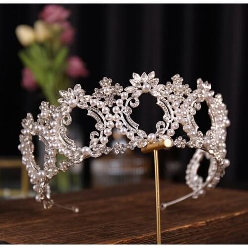 Simulated Pearls Crystal Wedding Hair Accessories For Bride Rhinestone Queen King Princess Diadems Crown Party Women Tiara Crown