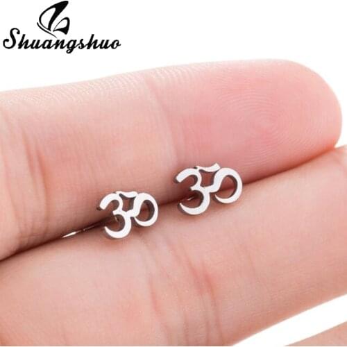 Shuangshuo Vintage Letter 3 Stainless Steel Earrings Luxury Stud Earrings Fashion Geometric Earrings For Women Charm Jewelry