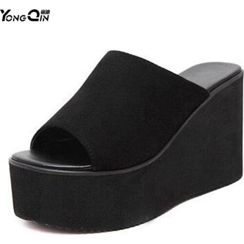New 2017 Female Wedges Sandals Wild Suede High Heels Wedges Thick Bottom Non-slip Slippers Flip Flops Women Shoes