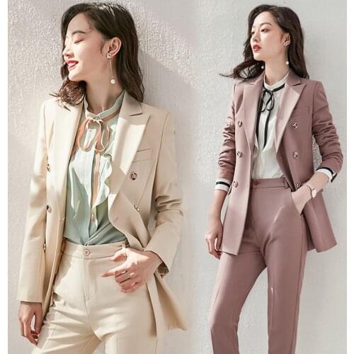 Ladies suit autumn and winter new fashion casual double-breasted professional wear trousers temperament womens two-piece suit