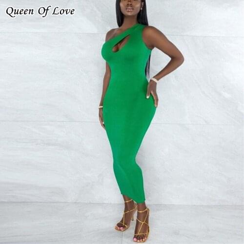 2021 Summer Sexy Hollow Cut Out Maxi Dress Women Bodycon One Shoulder Backless Elastic Elegant Party Dresses Celebrity Vestidos