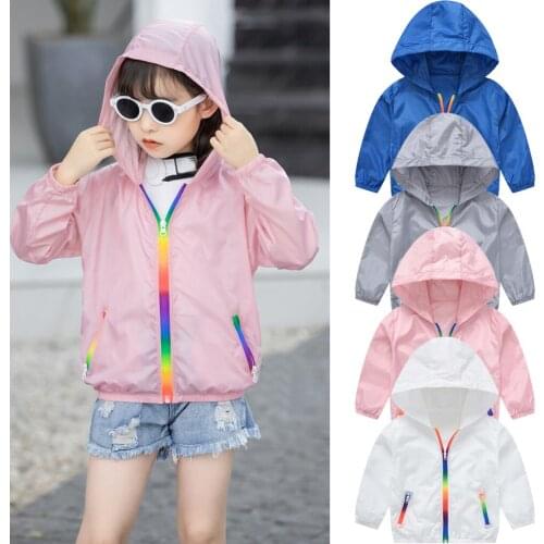 Jacket for girls Toddler Kids Summer Sunscreen Jackets Rainbow Hooded Outerwear Zipper Coats clothes for новорождëных Clothes