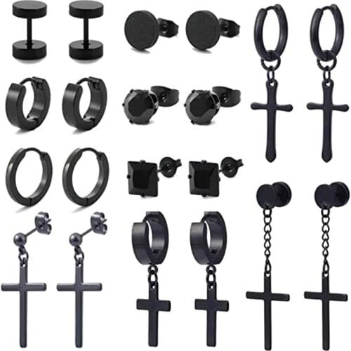 10 Pairs/1 Set of Fashionable Popular Earring Ring Set Cross Earrings Men and Women Stainless Steel Cubic Zirconia