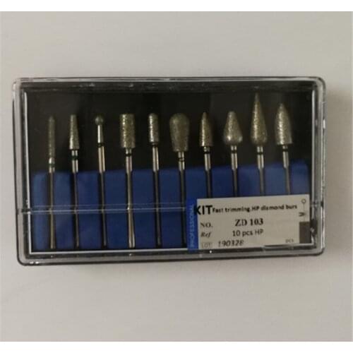 10 Pieces/Box Fast Trimming Diamond Burs Kit Diameter 2.35mm Jewellery Stone Grinder Collection Ceramics Zirconia Polisher