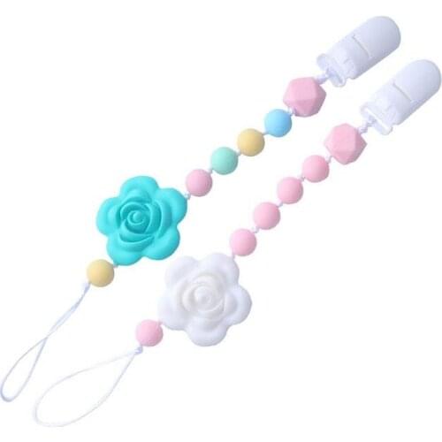 100pcs Pacifier Clip Girl BPA Free Flower Silicone Teether Chain Nursing Pacifier Holder for Infant