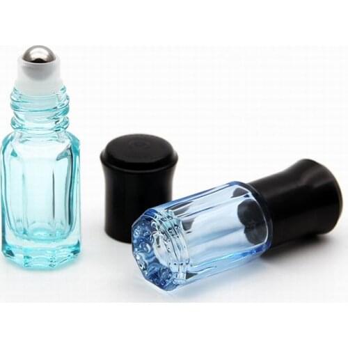 200pcs/Lot Portable 3ml roll on bottle octagonal glass bottles Steel Roller ball oil bottles vials points Perfume container