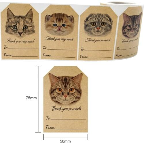 250pcs/roll 50x75mm Cute CAT Thank You Very Much sticker rolls Kawaii packaging Gift sealing stickers office stationery
