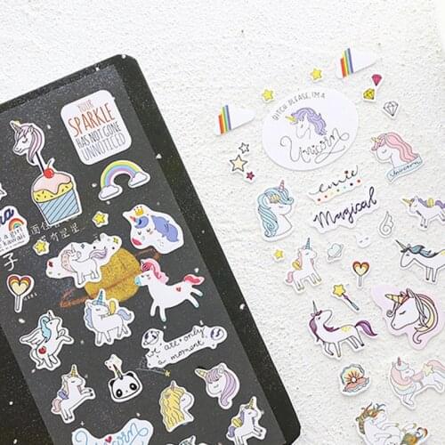 3Pcs Kawaii Cute Unicorn Sticker For Scrapbooking DIY Diary Book Kids Cartoon Stickers Student Decorative Label Stationery Decor