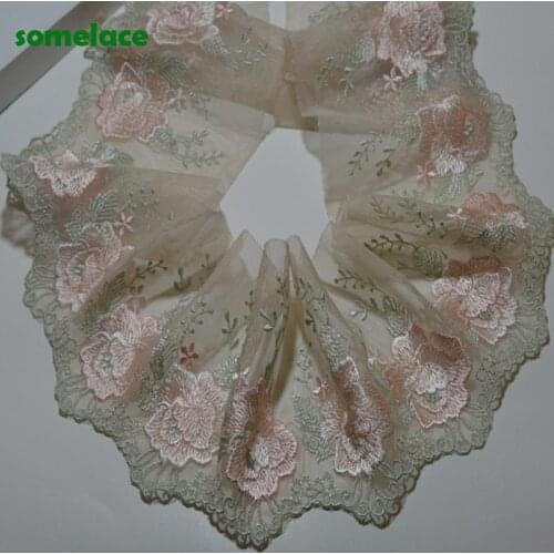 3Yds/lot 11cm Wide Transparent Gauze Fluorescent Pink Floral Lace Trim with Design for Wedding Bridal,Garment Decoration19122103