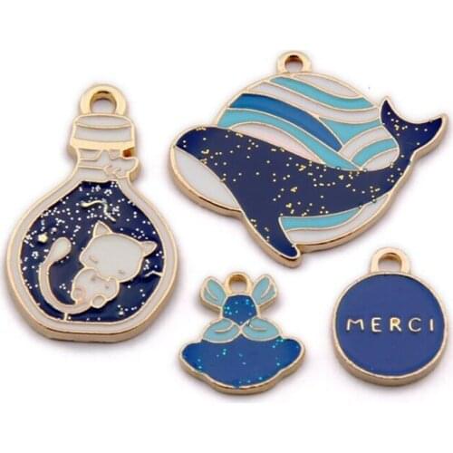 5PCS Enamel Charms Whale Pendant For Earrings Alloy Necklace Pendants Earrings DIY Bracelet Jewelry Making Accessory Cat Angel