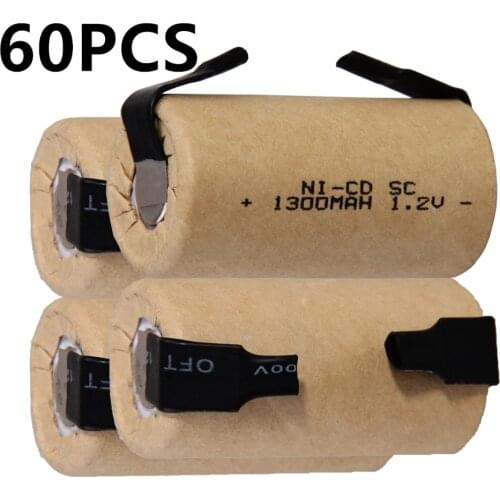 60 pcs SC 1300mah 1.2v battery NICD rechargeable batteries for makita bosch B&D Hitachi metabo dewalt for electric screwdriver