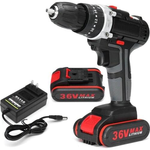 36V Cordless Electric Screwdriver Drill Impact Drill Power Driver 25+3Torque With LED Working Light & 1or2 Lithium-Ion Battery