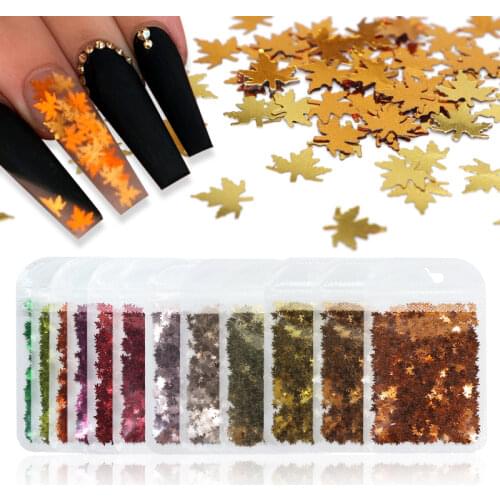 12Colors Maple Leaf Nail Art Glitter Flakes Sequins Nail Decoration Colourful Autumn Leaves Paillette Christmas Nail Accessories