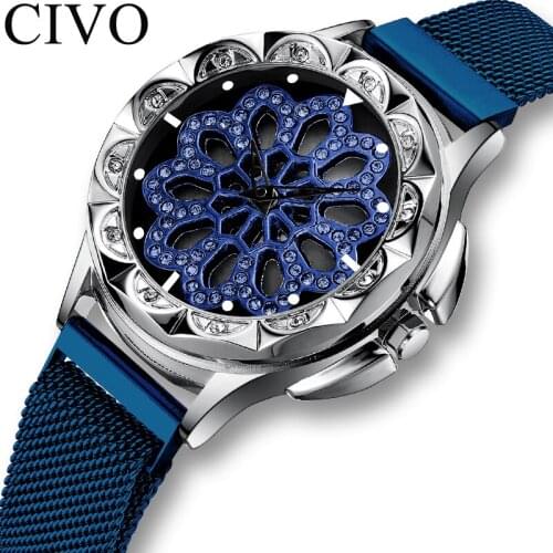 CIVO Luxury Women Dress Watch Ladies Mesh Strap Analogue Waterproof Watch Rotatable Dial Women Casual Quartz Clock Montre Femme