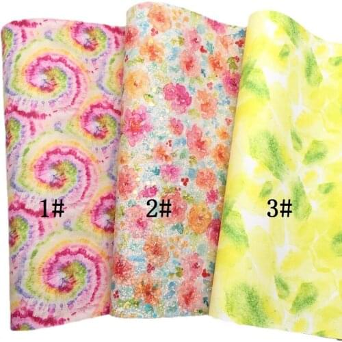 Flowers Printed Glitter Faux Leather Fabric Conch Flowers Printed Faux Synthetic Leather Sheets For DIY Bows 21X29CM 6S73C