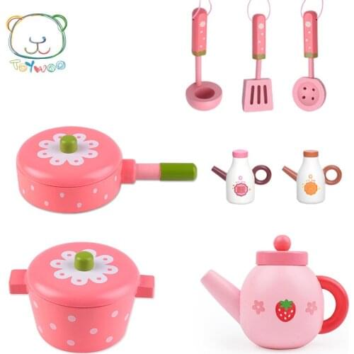 Wooden Playhouse Kitchen Toys Cutlery Wok Toy Pan Frying Pan Hot Pot