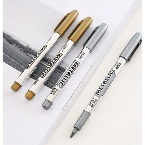 Diy Metal Waterproof Permanent Paint Marker Pens Sharpie Gold and Silver Student Supplies Craftwork Pen Art Painting