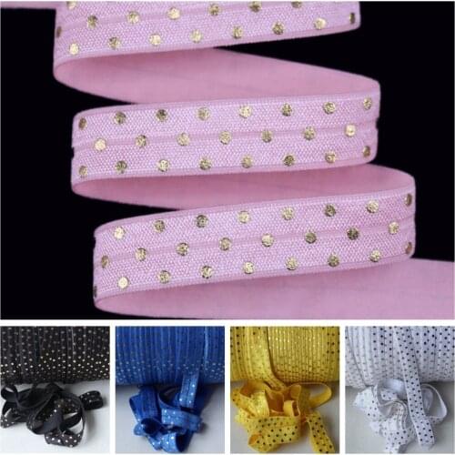 23 Colors Gold Foil polka dots fold over elastic, 5/8" gold dot FOE elastic,50 yards/lot