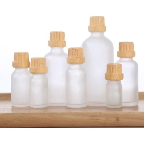 5/10/15/20/30/50/100ML Essential Oil Bottle Frosted Wooden Pattern Perfume Refillable Cosmetic Glass Bottle With Big Head Cap