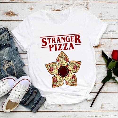 Stranger things demogorgon pizza anime t shirt women new white casual femme girl power eleven tshirt