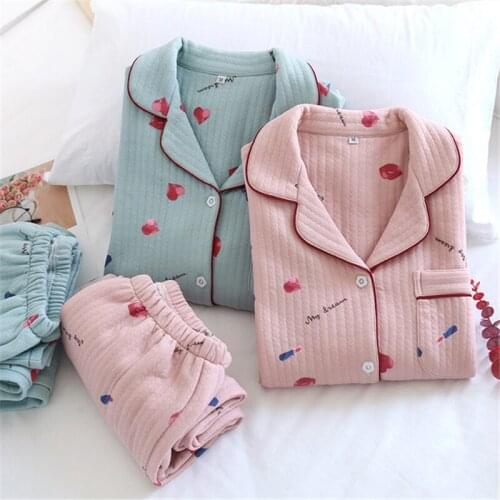 Autumn and winter bathrobe cotton Japanese pajamas womens long-sleeve casual home wear 2PCs fashion basic underwear пижама robe