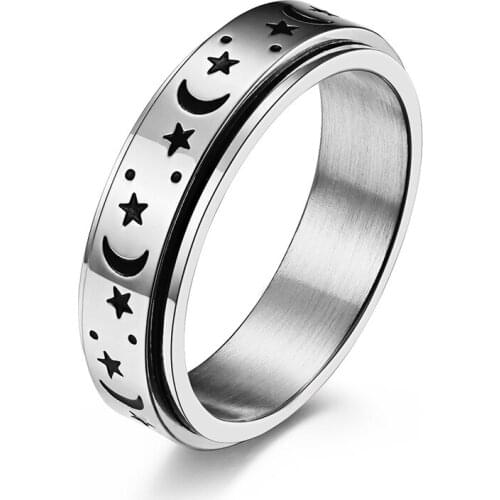 Fidget Spinner Rings For Women Man Moon Star Sun Ring Tuning Rotating Ring Stainless Steel Jewelry Gift Lucky Decompression Ring