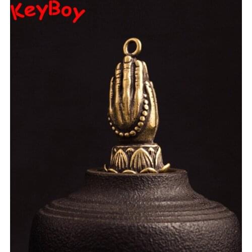 Brass Buddha Hands Keychain Pendant Jewelry Vintage Religious Buddhist Car Key Chain Ring Hanging Trinkets Copper Lucky Keyrings