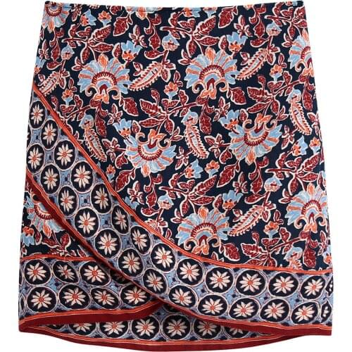 Summer Womens Retro Ethnic Print Cotton Skirt Mini Skirt