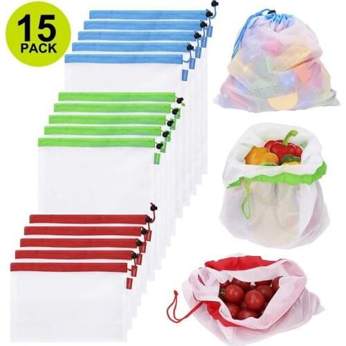 3 Sizes Reusable Mesh Produce Bag Washable Eco-Friendly Bags for Grocery Shopping Storage Fruit Vegetable Toys Sundries Bag