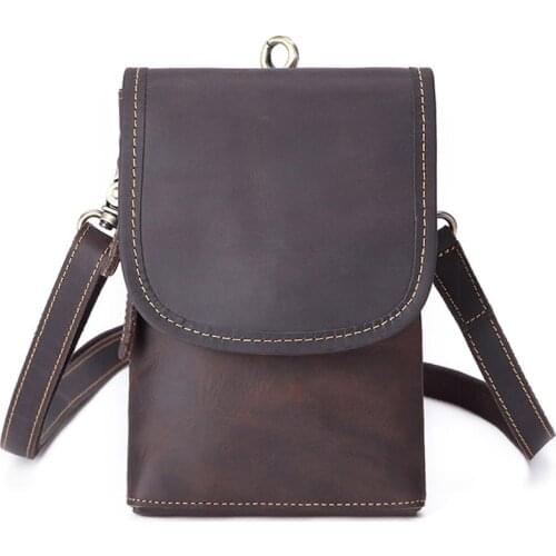 100% Genuine Leather Mens Shoulder Bag Waist Pack Fashion Small Crossbody Bags Cell Phone Pouch Man Belt Messenger Bags
