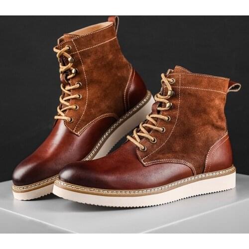 Autumn Winter Genuine Leather Men Chelsea Boots Classic Men Martin Boots Retro Fashion Male High Top Casual Shoes Botas Hombre