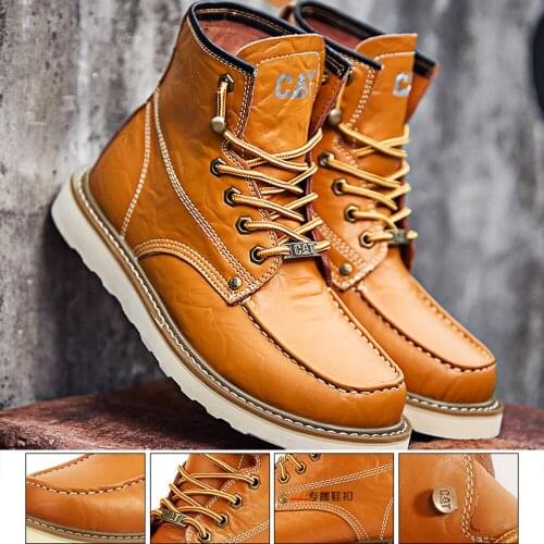 Mens fashion outdoor casual Martin boots, leather large size non-slip work boots, four seasons casual mens leather boots